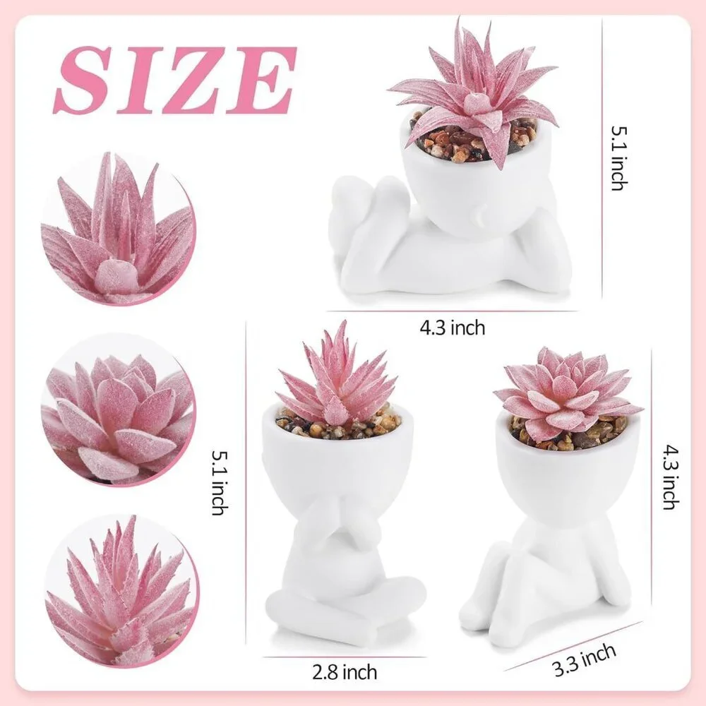 Rose 3pcs Fake Succulents Pink Plants Artificial Bathroom Bedroom Home Decor